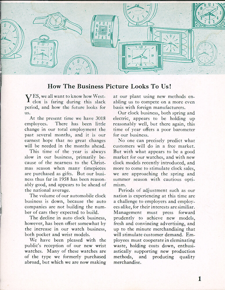 Westclox Tick Talk, April 1958, Vol. 43 No. 4 > 1. Corporate: Marketing: "How The Business Picture Looks To Us"