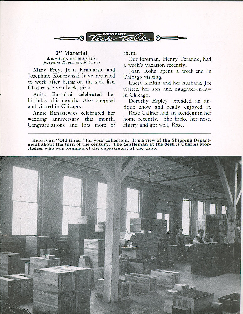 Westclox Tick Talk, April 1958, Vol. 43 No. 4 > 29. Historical Picture: Shipping Department Around 1900.