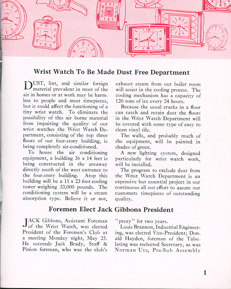 Westclox Tick Talk, May 1959, Vol. 44 No. 3 > 1. Factory: "Wrist Watch To Be Made Dust Free Department"