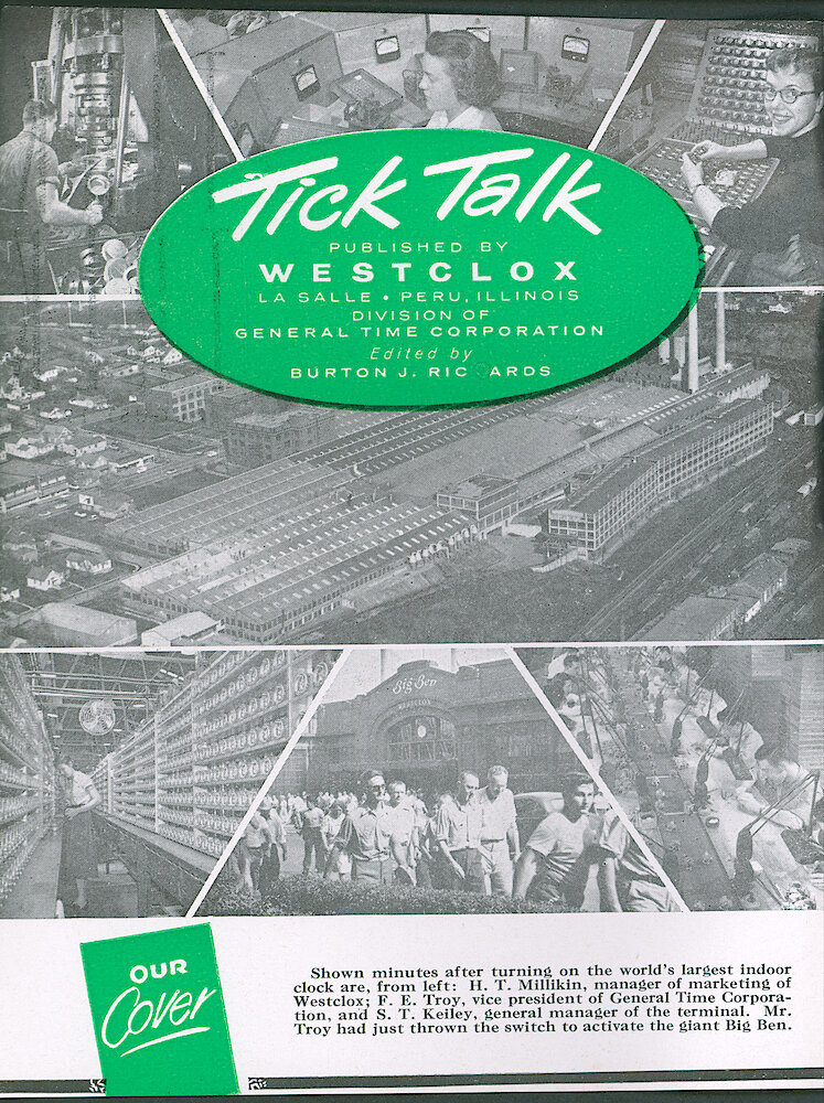 Westclox Tick Talk, August 1959 > Inside front cover. Cover Caption: The World&039;s Largest Indoor Clock, Style 7 Big Ben Design, In Grand Central Station In New York (article On Pages 1 - 2).