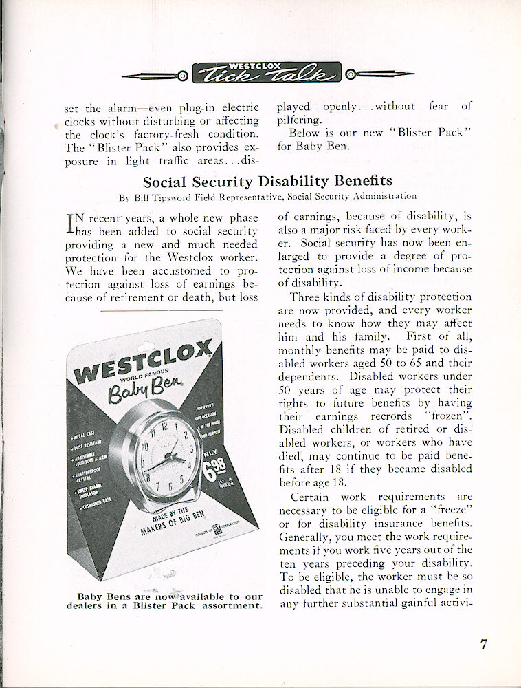 Westclox Tick Talk, April 1960, Vol. 45 No. 3 > 7. Marketing: "Our Blister Pack Introduced To Trade Editors" The Customer Can Wind Or Plugin The Clock And Even Test The Alarm While Packaged.