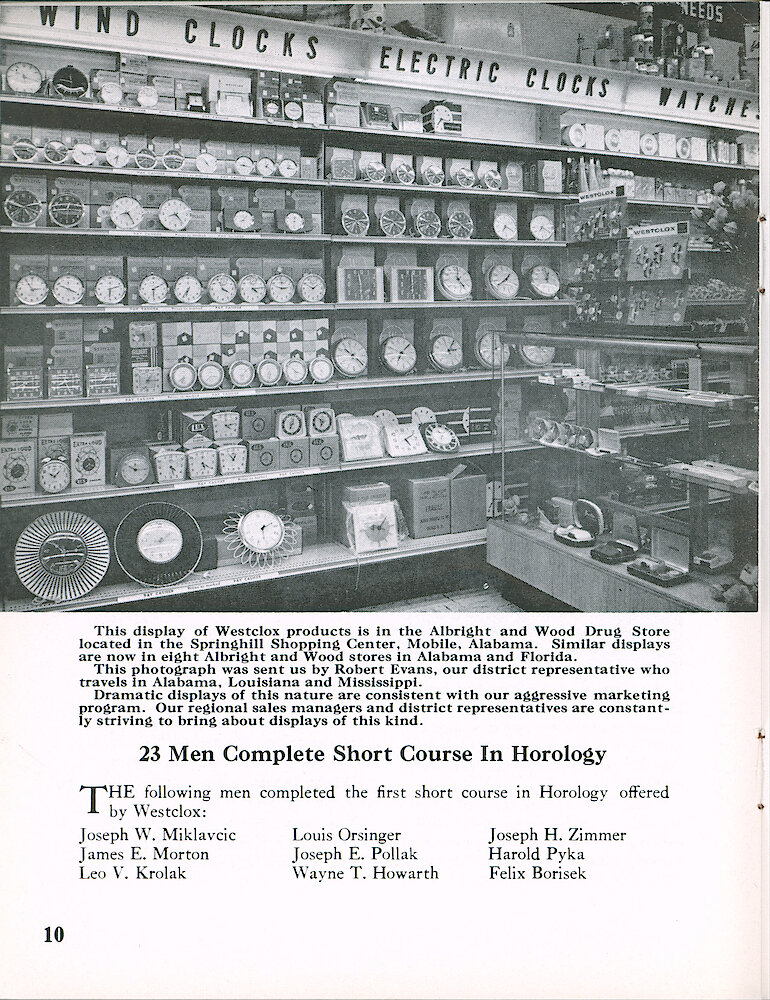 Westclox Tick Talk June-July 1960, Vol. 45 No. 5 > 10. Marketing: Westclox Display At Albright And Wood Drug Store, Mobile, Alabama.