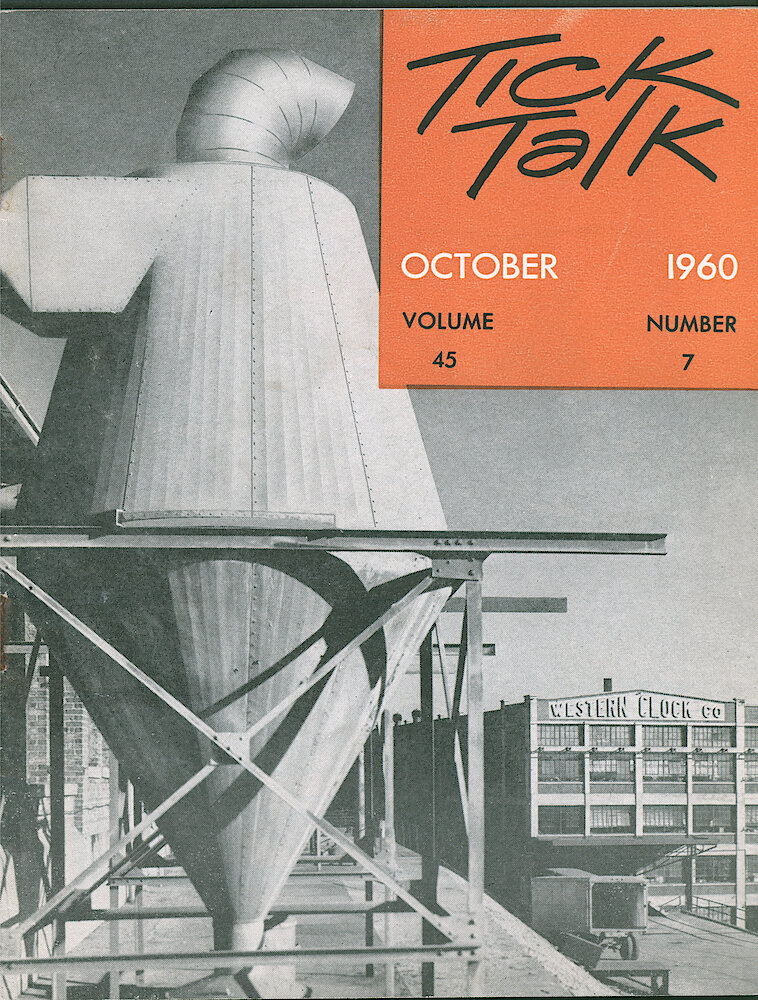 Westclox Tick Talk October 1960, Vol. 45 No. 7 > F. Factory: Dust Collector From Buffing Wheels. The Picture In The Background Is Five-story Building Along The Rock Island Railroad Tracks. Caption On Page 1.