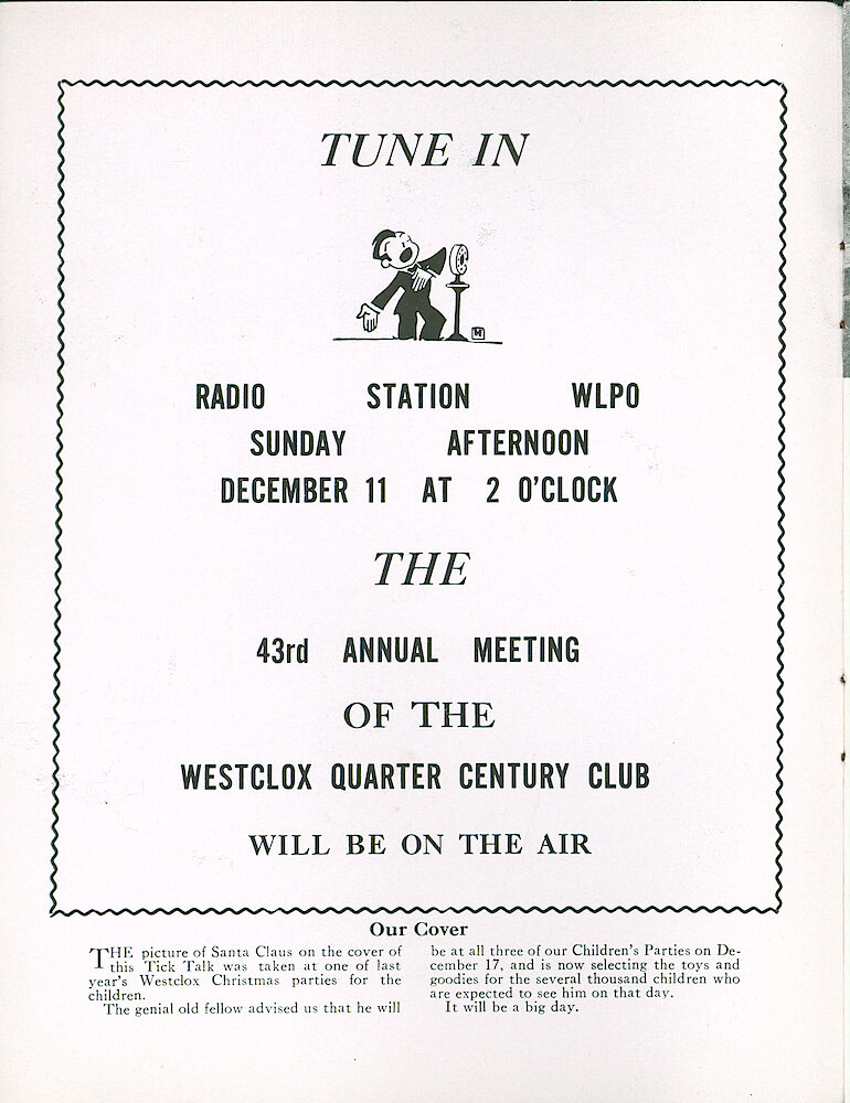 Westclox Tick Talk November 1960, Vol. 45 No. 8. Cover Caption