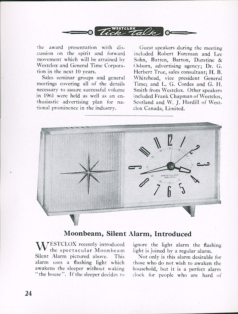 Westclox Tick Talk January 1961, Vol. 46 No. 1 > 24. New Model: Moonbeam Style 2