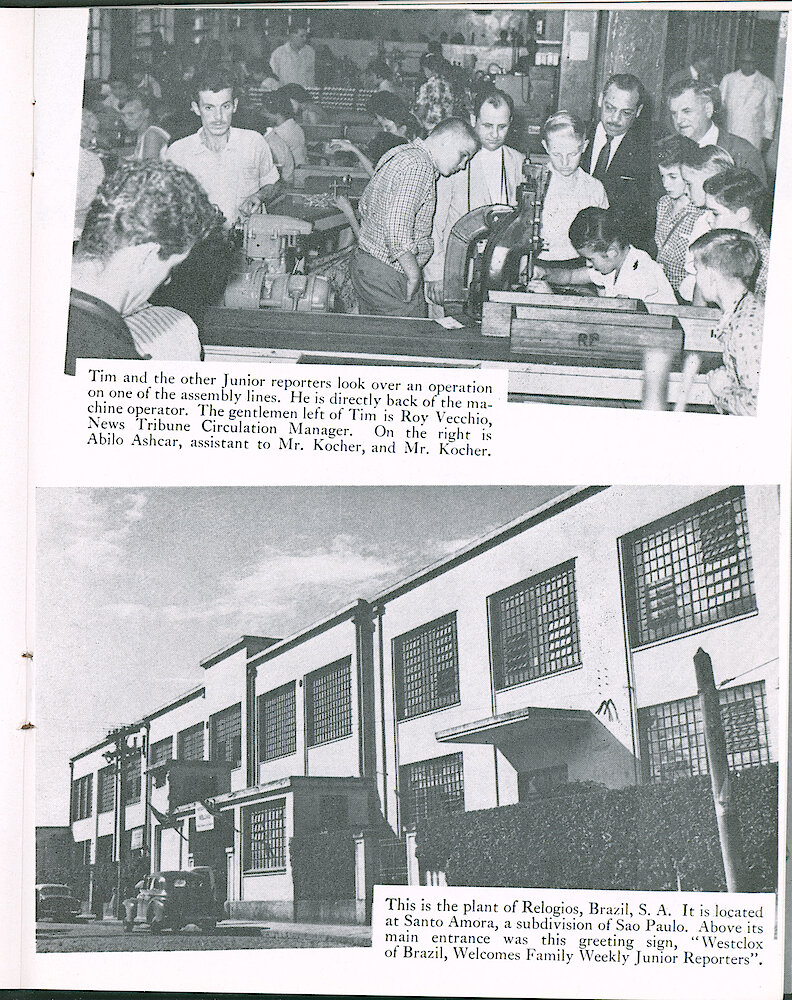 Westclox Tick Talk March 1961, Vol. 46 No. 2 > 13. Factory: "Tim, Son Of Vincent Sledgister, Tooling, Visits Westclox Of Brazil"