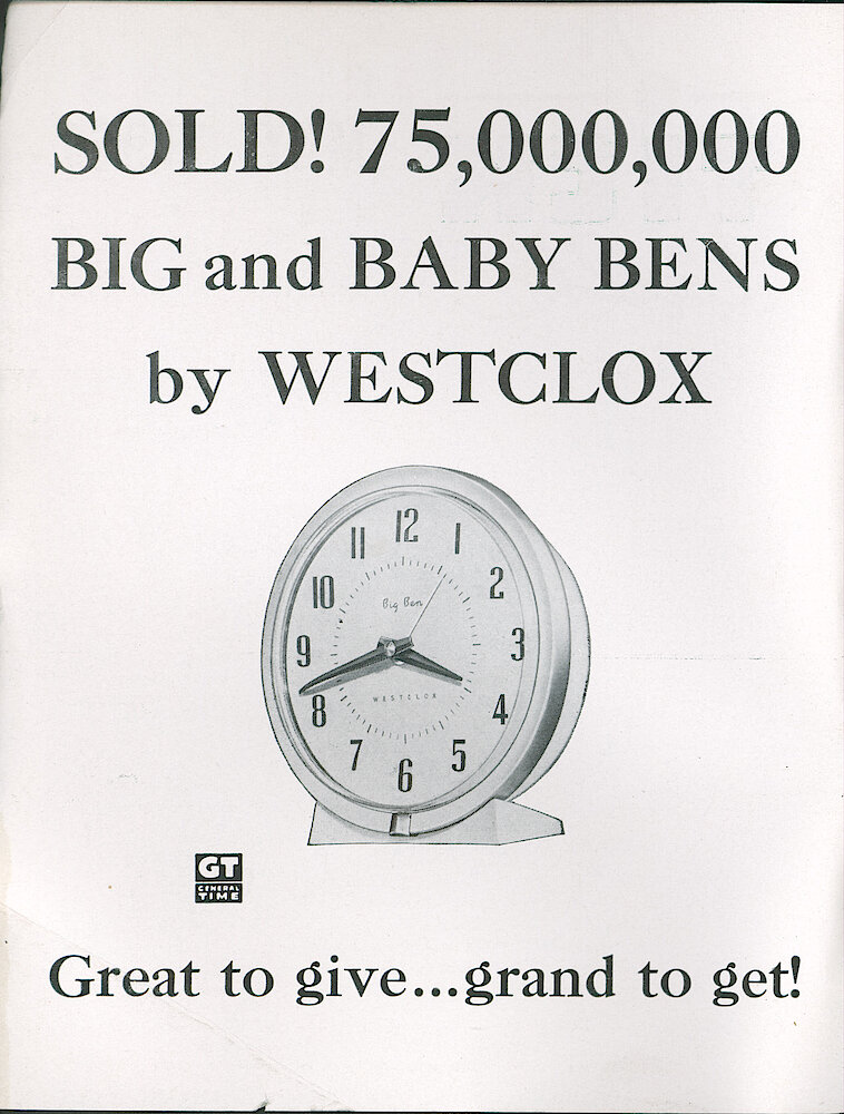 Westclox Tick Talk  May 1961, Vol. 46 No. 3. Advertisement: "SOLD 75,000 BIG And BABY BENS By WESTCLOX."