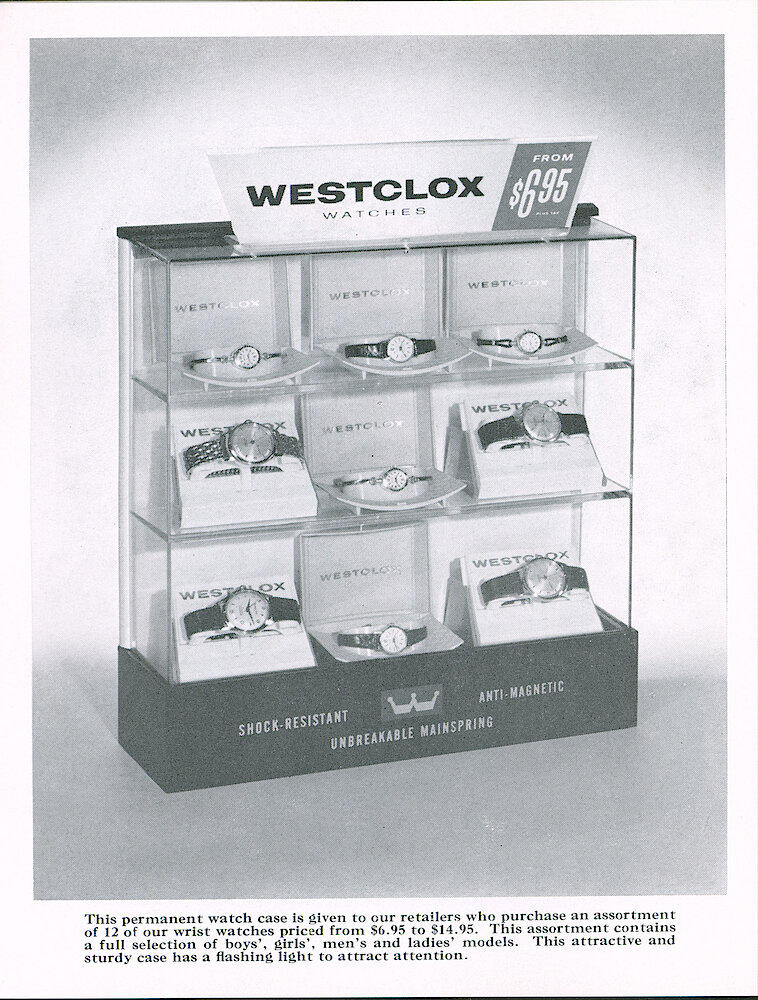 Westclox Tick Talk June-July 1961, Vol. 46 No. 4 > 18. Marketing: A Display Case For Westclox Wrist Watches.