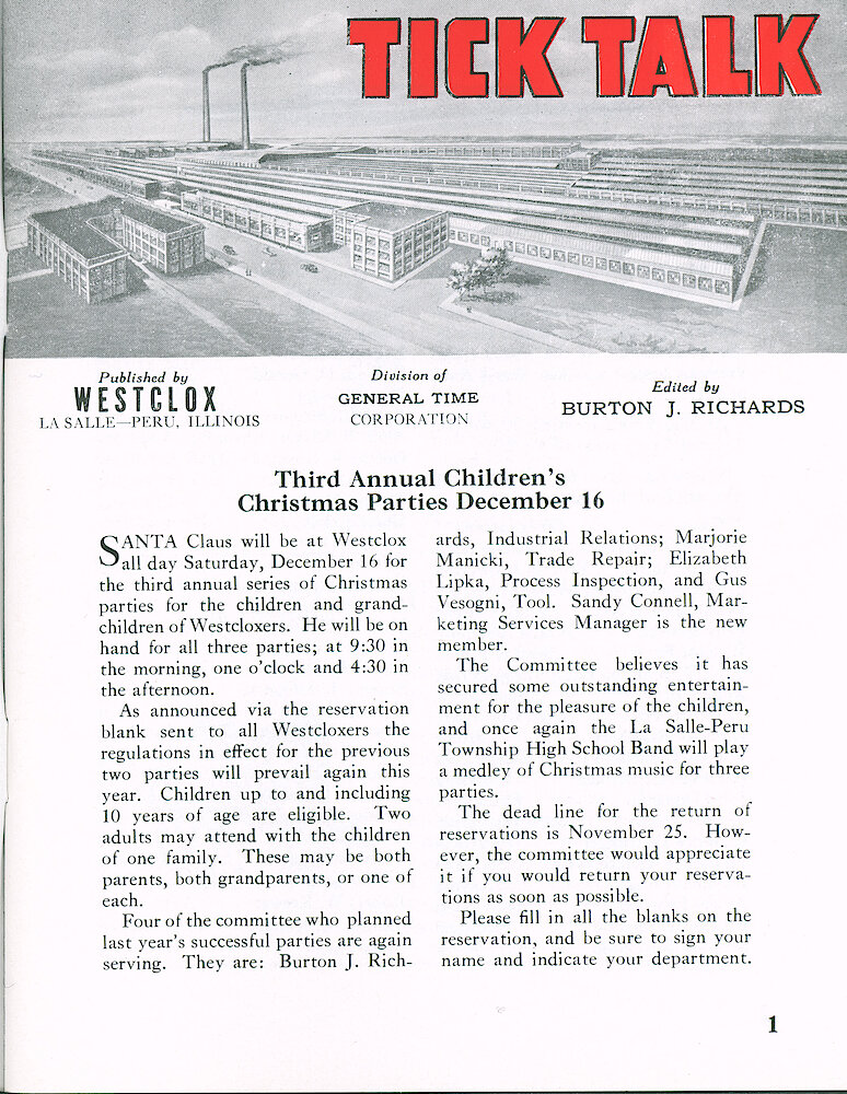 Westclox Tick Talk October 1961, Vol. 46 No. 6 > 1