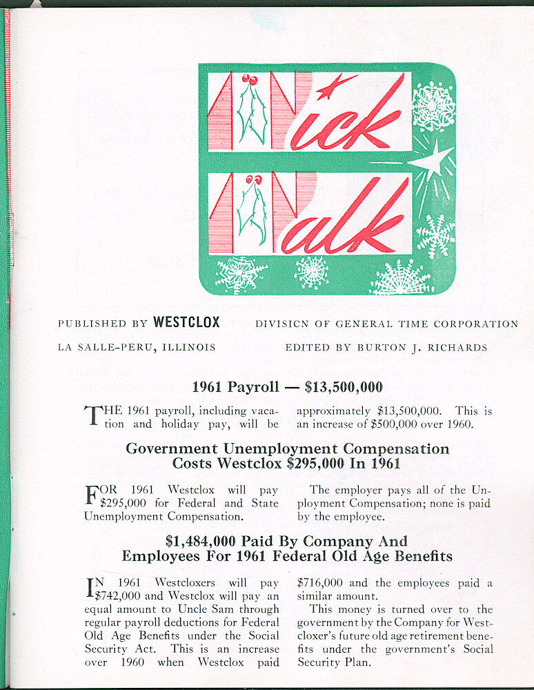 Westclox Tick Talk December 1961, Vol. 46 No.  > 1