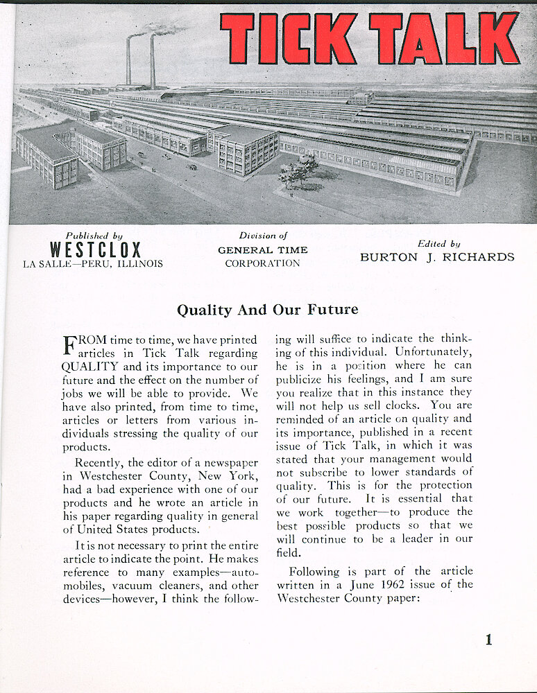 Westclox Tick Talk June-July 1962 > 1. Marketing: "Quality And Our Future"