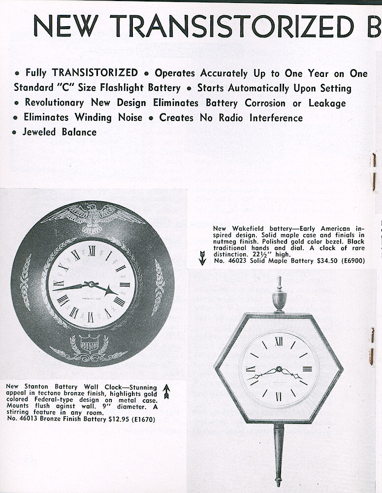 Westclox Tick Talk August 1962 > 14. New Models: New Transistorized Battery Wall Clocks. Stanton And Wakefield.