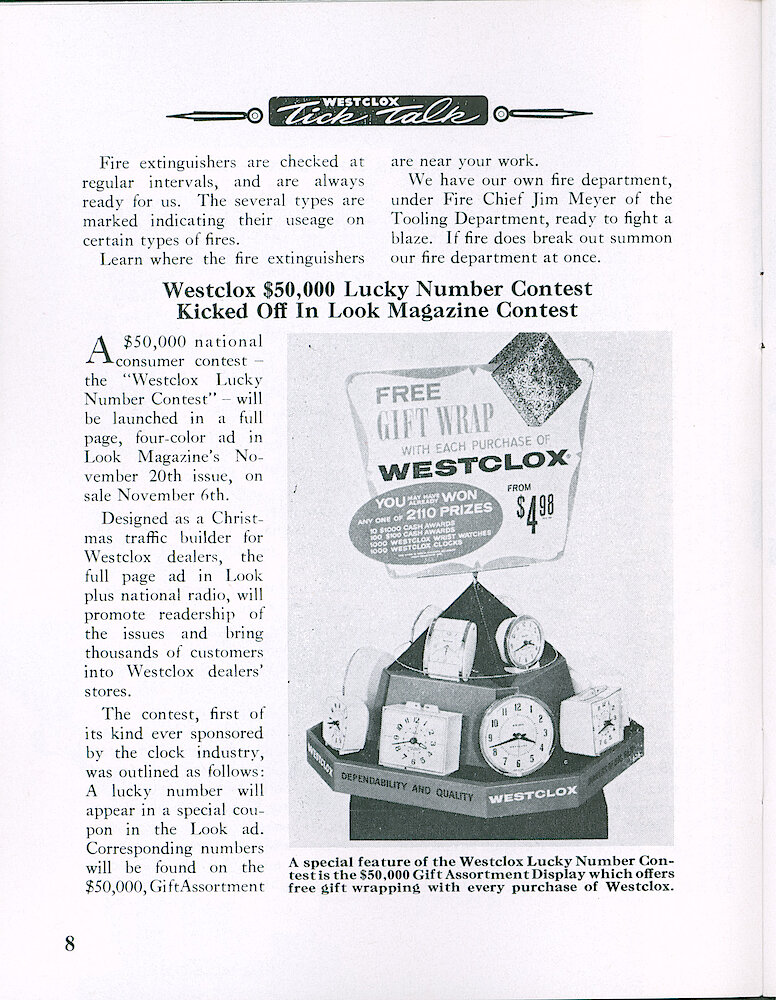 Westclox Tick Talk October 1962 > 8. Marketing: "Westclox $50,000 Lucky Number Contest Kicked Off In Look Magazine Contest"