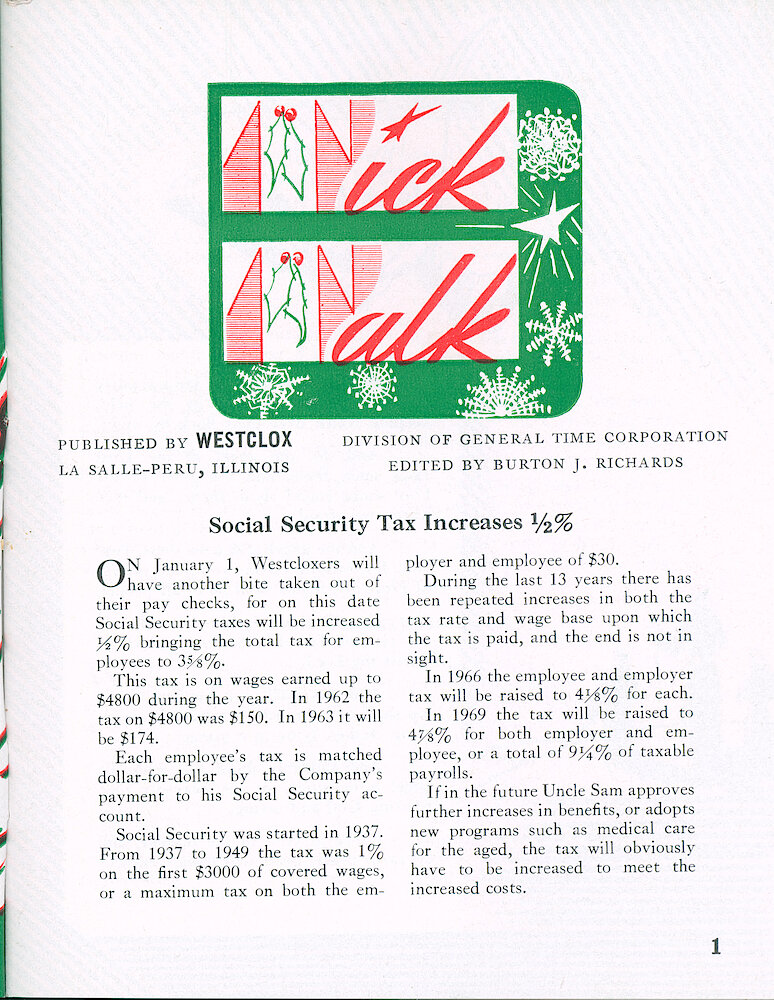 Westclox Tick Talk December 1962 > 1