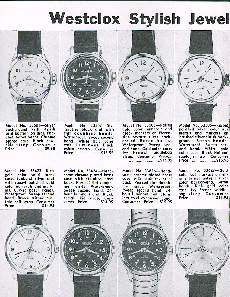 Westclox Tick Talk February 1963 > 14. New Models: 8 Of The New Precision Jeweled Man&039;s Wrist Watches.