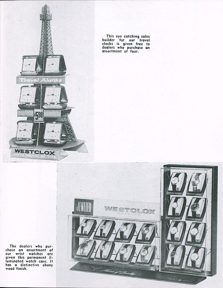 Westclox Tick Talk February 1963 > 17. Marketing: Displays Of Travel Clocks And Precision Jeweled Man&039;s Wrist Watches.