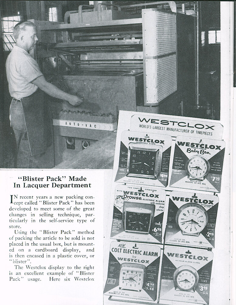 Westclox Tick Talk May 1963 > 8. Marketing: "Blister Pack" Made In Lacquer Department.