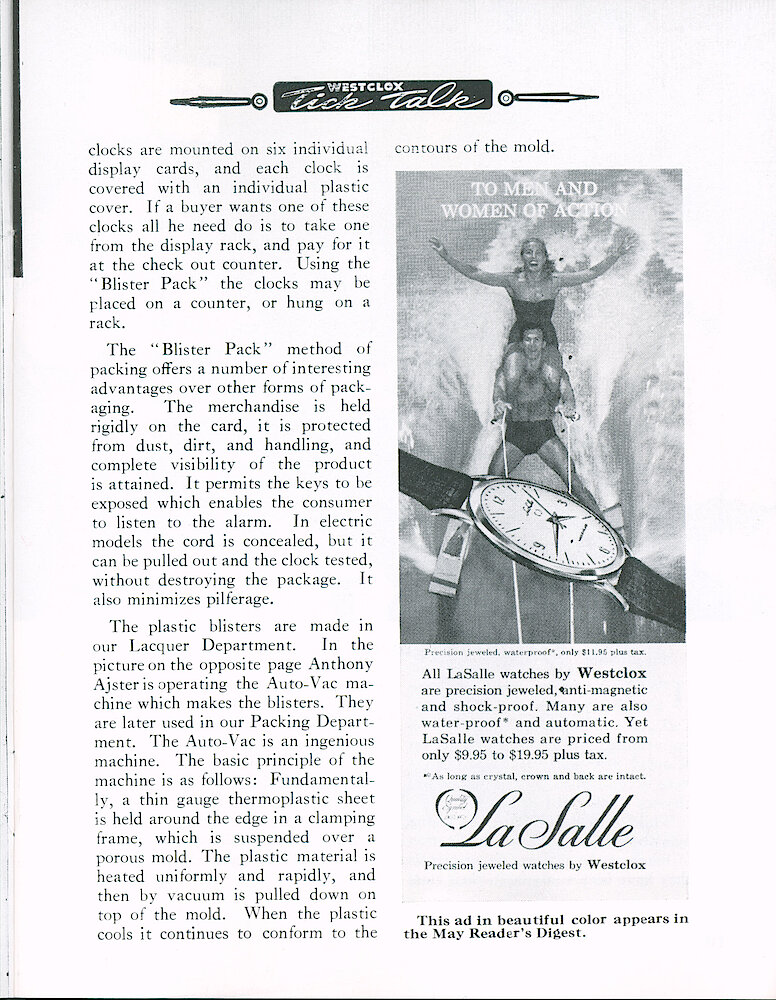 Westclox Tick Talk May 1963 > 9. Advertisement: LaSalle Watches By Westclox, Ad Shown May Reader&039;s Digest.