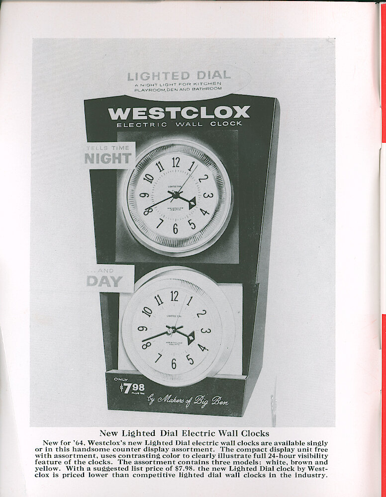 Westclox Tick Talk January 1964. New Models: Lighted Dial Electric Wall Clocks