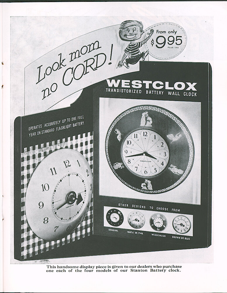 Westclox Tick Talk March 1964 > 21. Marketing: Display Of Stanton Battery Wall Clock.