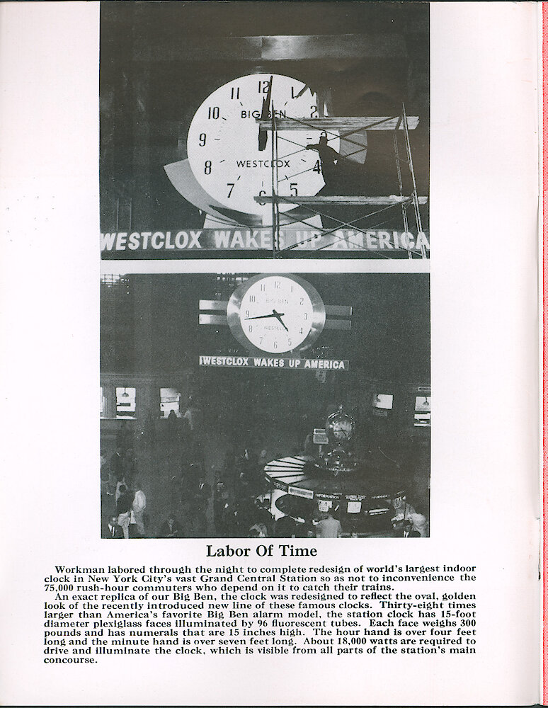 Westclox Tick Talk May 1964. Marketing: The World&039;s Largest Indoor Clock, Shaped Like A Style 8 Big Ben, In Grand Central Terminal, New York.