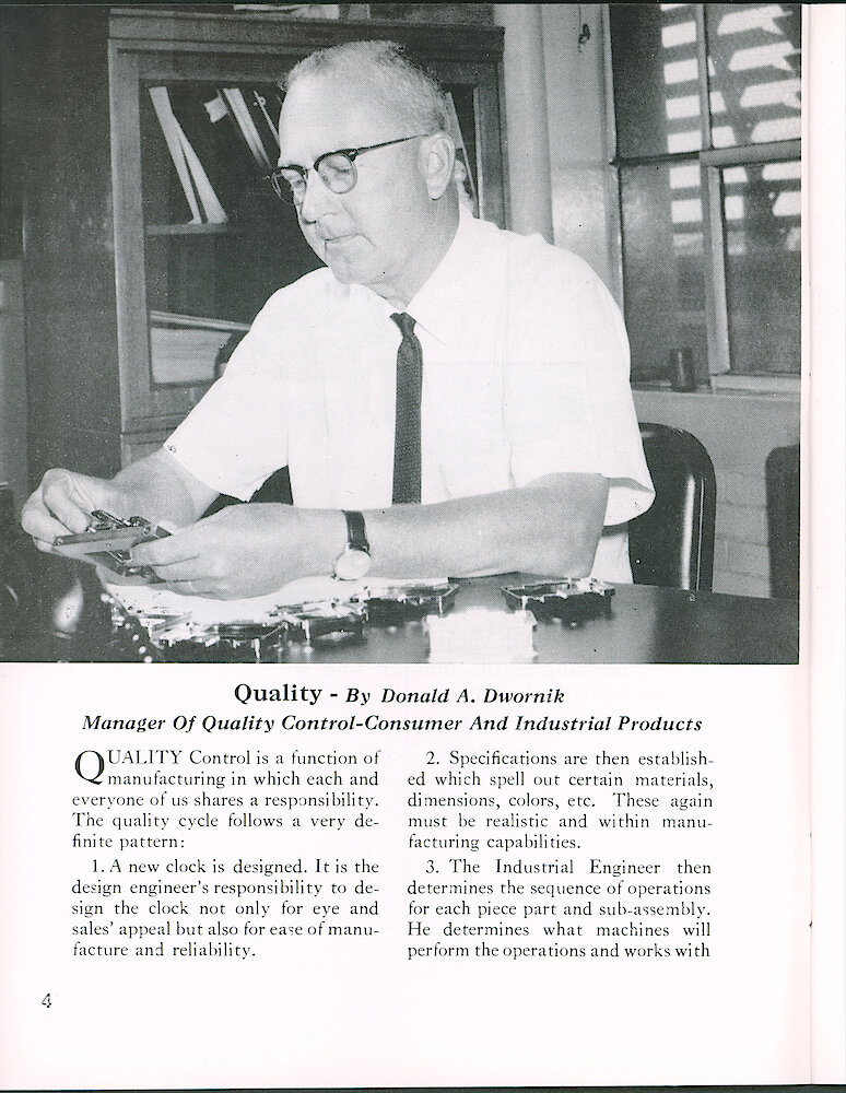 Westclox Tick Talk July 1964 > 4. Manufacturing: "Quality - By Donald A. Dwornick - Manager Of Quality Control—Consumer And Industrial Products"