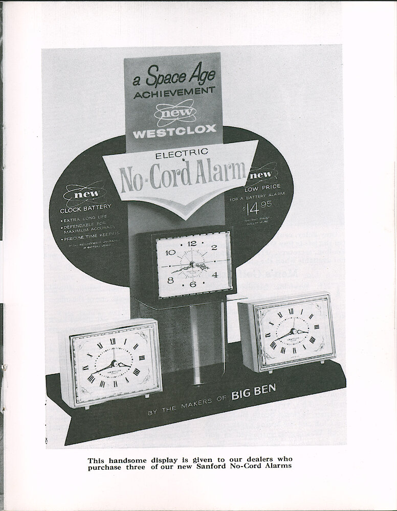 Westclox Tick Talk January-February 1965 > 25. Marketing: Display Of "Sanford" No-cord Alarm.