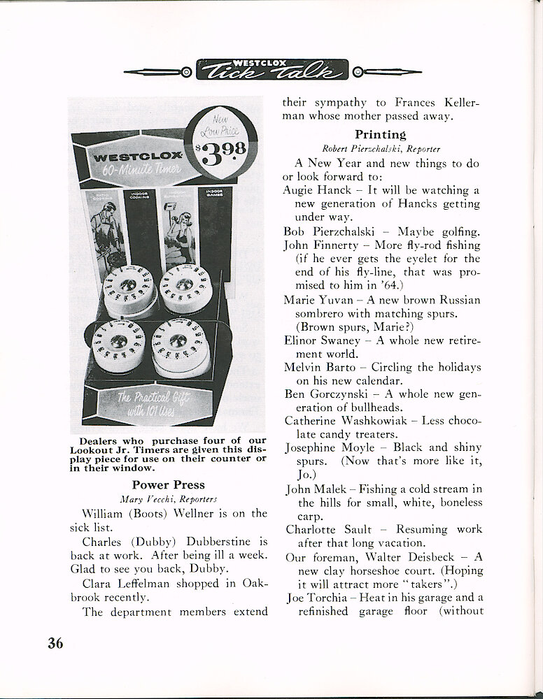 Westclox Tick Talk January-February 1965 > 36. Marketing: Display Of Lookout Jr. Timers.