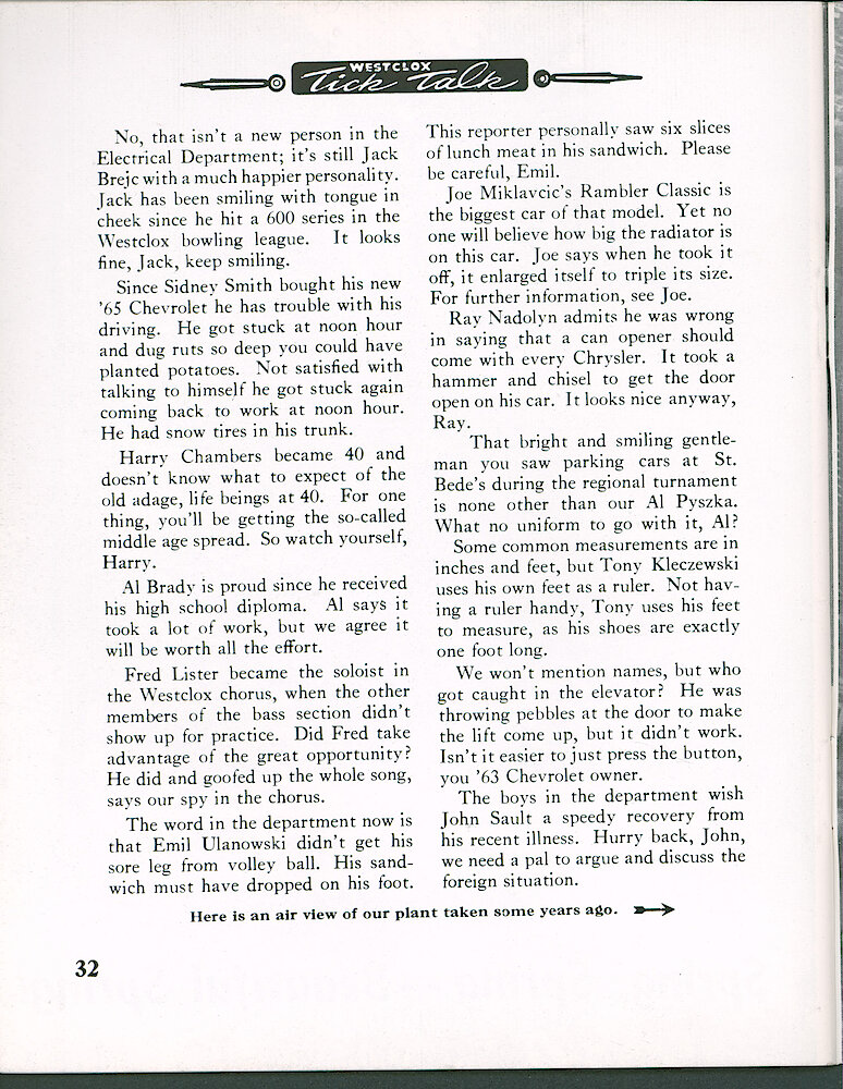Westclox Tick Talk April 1965 > 32. Historical Picture Caption: "Here Is An Air View Of Our Plant Taken Some Years Ago." Picture On Page 33.
