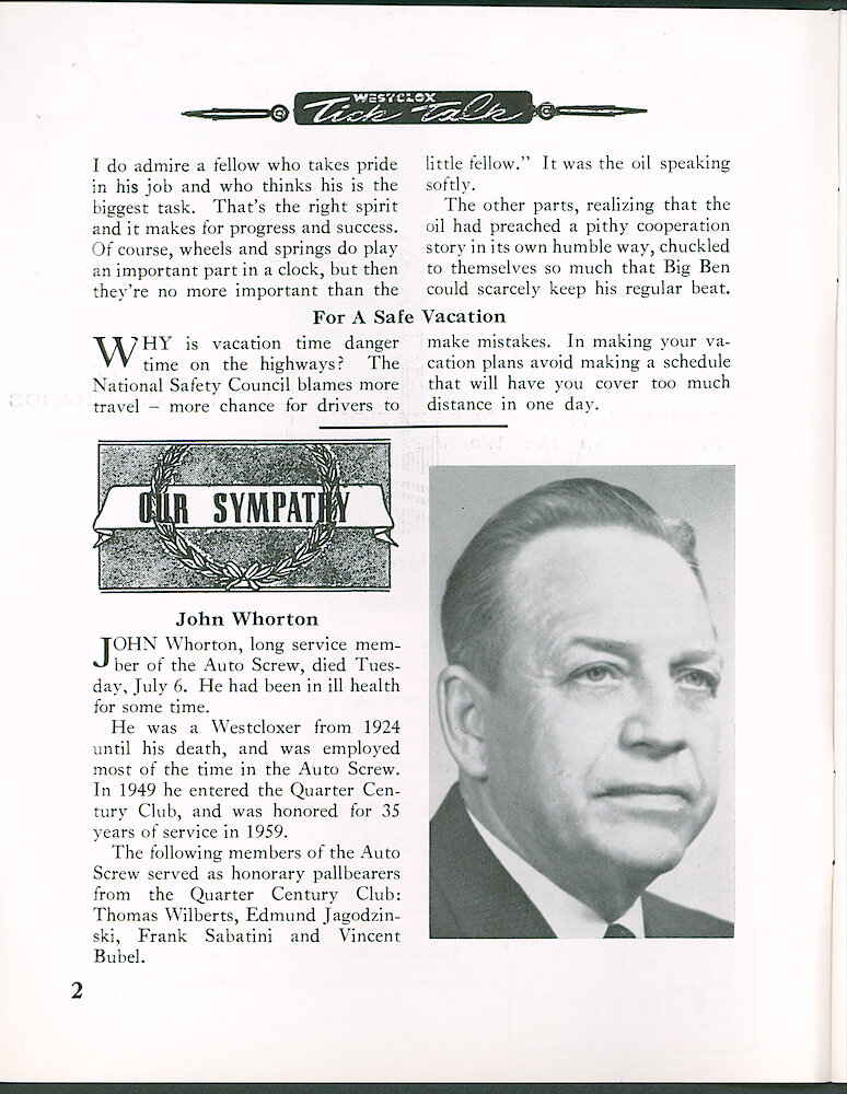 Westclox Tick Talk July 1965 > 2. Manufacturing: "There Are No Unimportant Jobs" The Parts Of A Clock Discuss Who Is The Most Important.