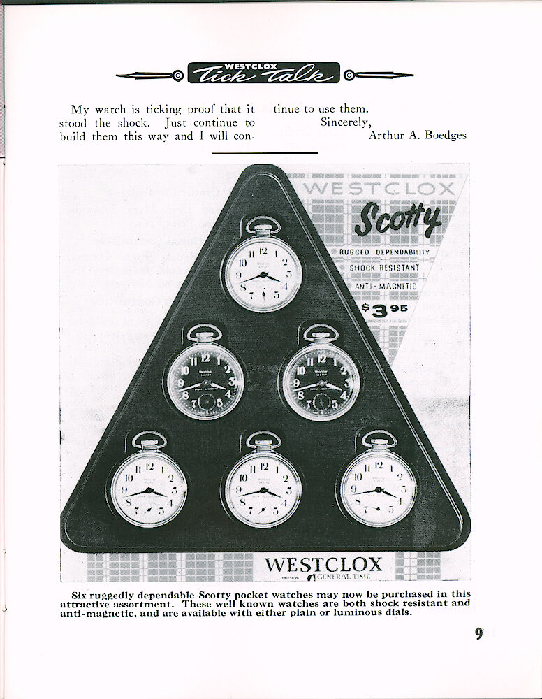 Westclox Tick Talk February 1966 > 9. Marketing: A Display Of Scotty Pocket Watches.