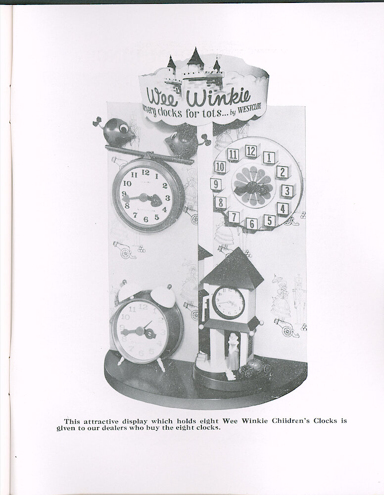 Westclox Tick Talk July 1966 > 29. Marketing: A Display Of 8 Wee Winkie Children&039;s Clocks.