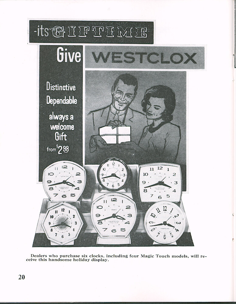 Westclox Tick Talk September 1966 > 20. Marketing: Holiday Display, Given To Dealers Who Purchase 6 Clocks, Including Four Magic Touch Models.