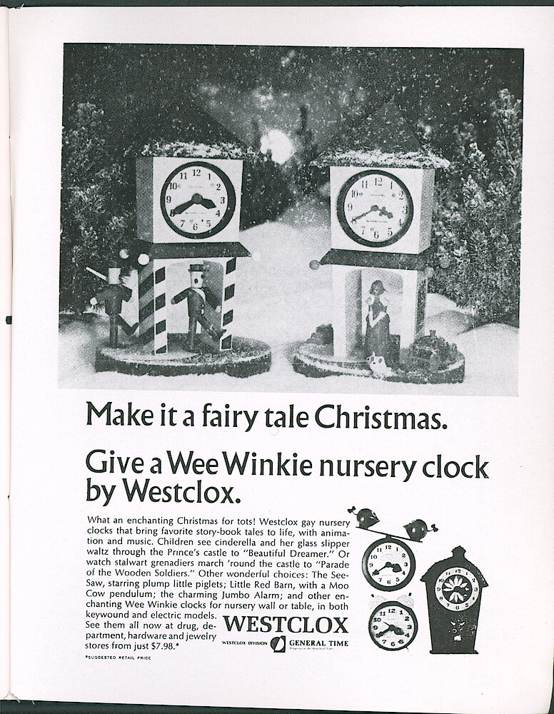 Westclox Tick Talk November 1966 > 29. Advertisement: Wee Winkie Nursery Clocks. December Reader&039;s Digest. Caption On Page 28.