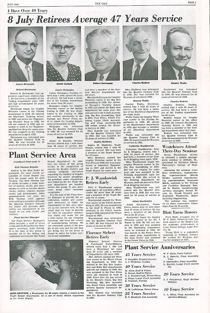 Westclox Tick Talk July 1969 Vol. 54 No. 7 > 3. Factory: "Plant Service Area Satisfies Customers"