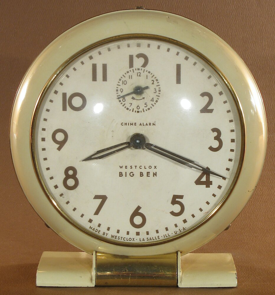 Westclox Big Ben Style 5 Chime Alarm Ivory Plain. Westclox Big Ben Style 5 Chime Alarm Ivory Plain Clock Example Photo