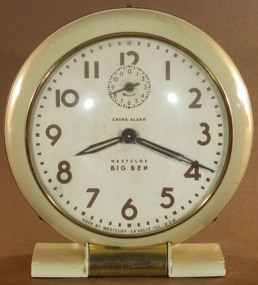 Westclox Big Ben Style 5 Chime Alarm Ivory Plain. Westclox Big Ben Style 5 Chime Alarm Ivory Plain Clock Example Photo