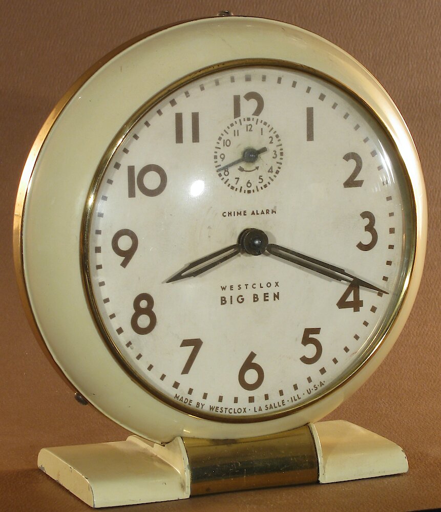 Westclox Big Ben Style 5 Chime Alarm Ivory Plain. Westclox Big Ben Style 5 Chime Alarm Ivory Plain Clock Example Photo