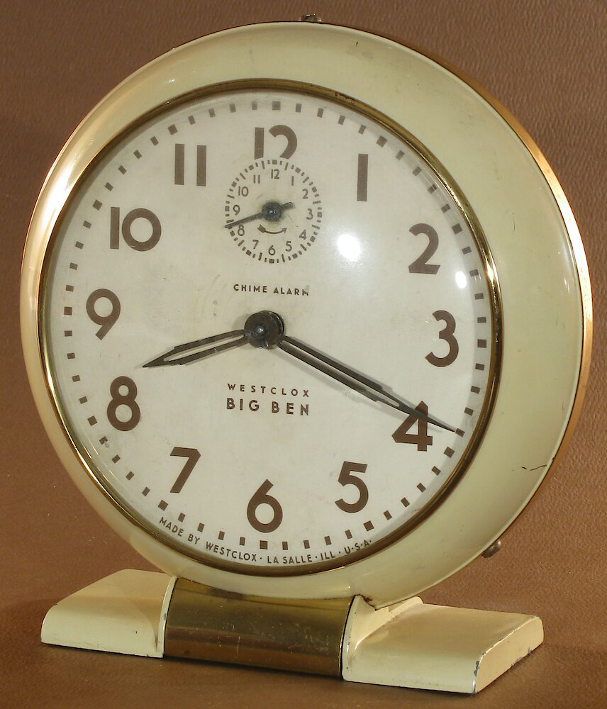 Westclox Big Ben Style 5 Chime Alarm Ivory Plain. Westclox Big Ben Style 5 Chime Alarm Ivory Plain Clock Example Photo