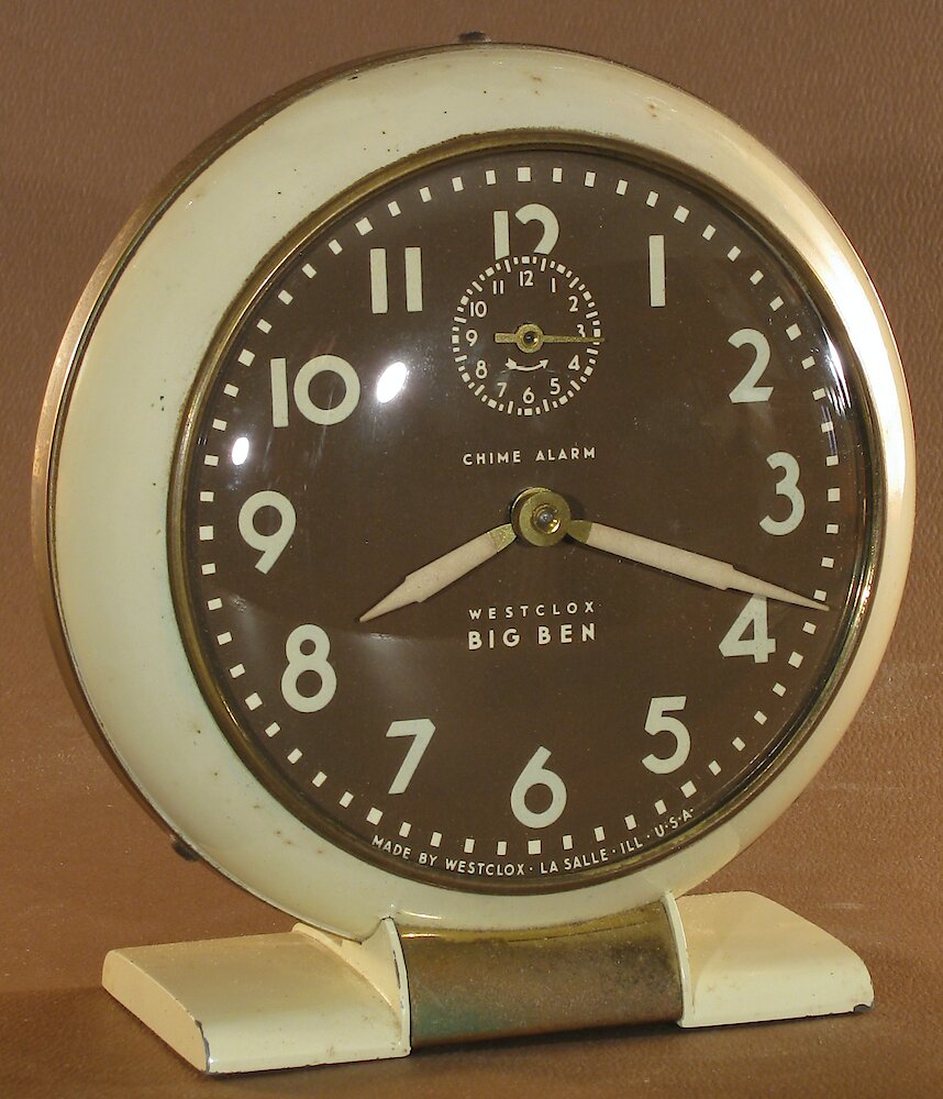 Westclox Big Ben Style 5 Chime Alarm Ivory Luminous. Westclox Big Ben Style 5 Chime Alarm Ivory Luminous Clock Example Photo