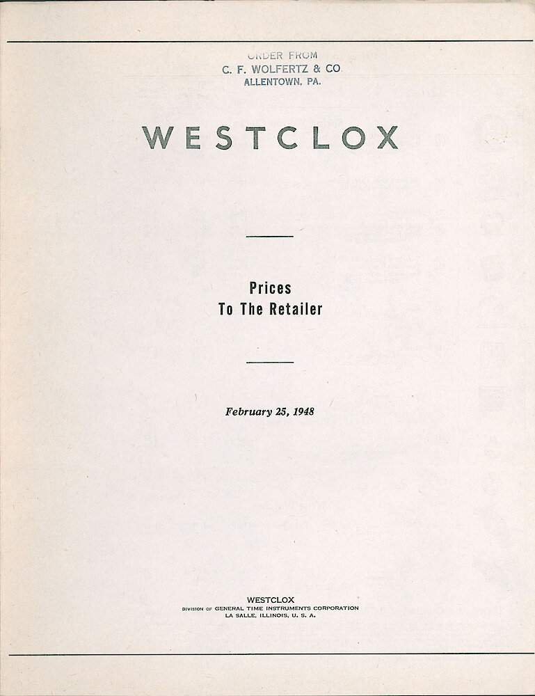 Westclox Prices to the Retailer 1948 > 1