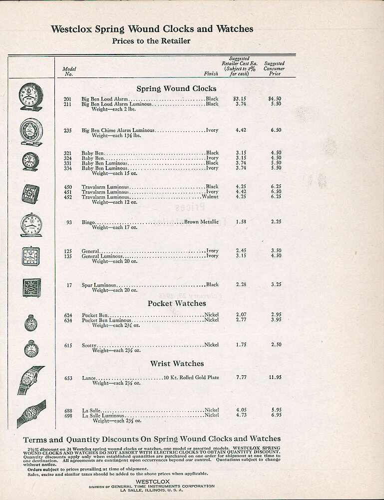 Westclox Prices to the Retailer 1948 > 2