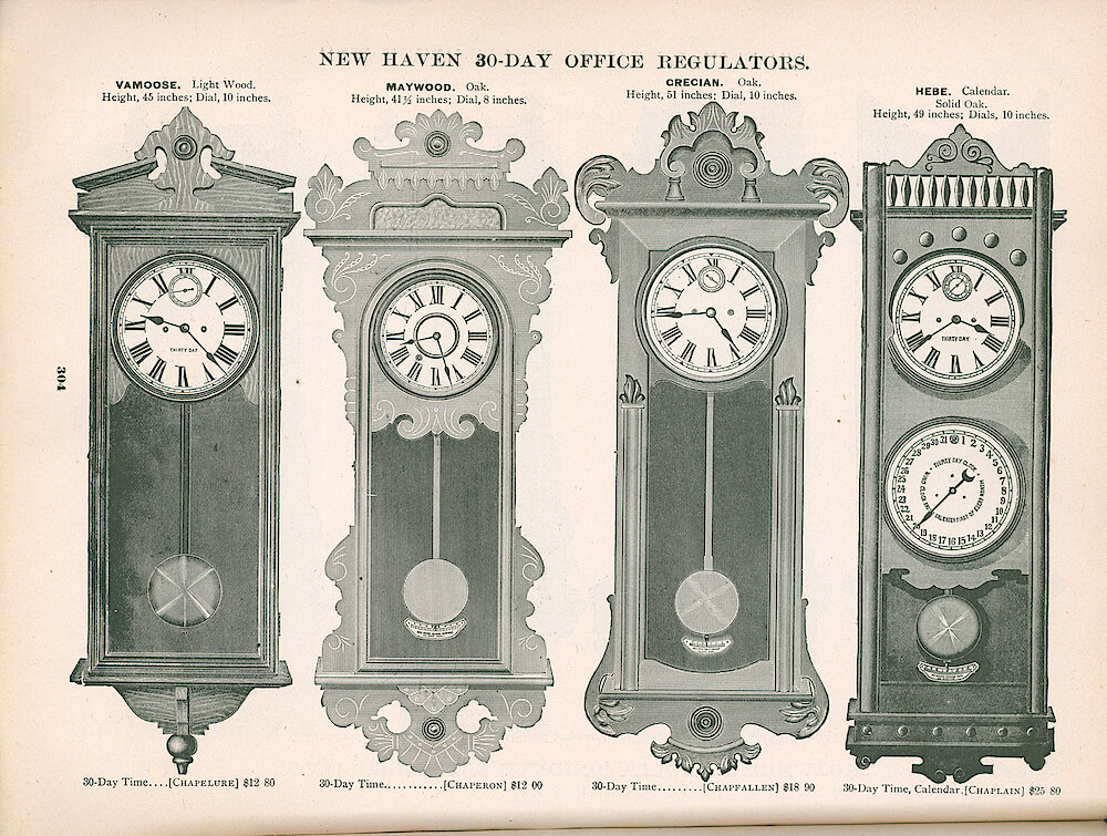 Busiest House in America Illustrated Catalog 1897 > 304. Regulators With Swiss Movements (probably Morbier-type Pinwheel Escapement)