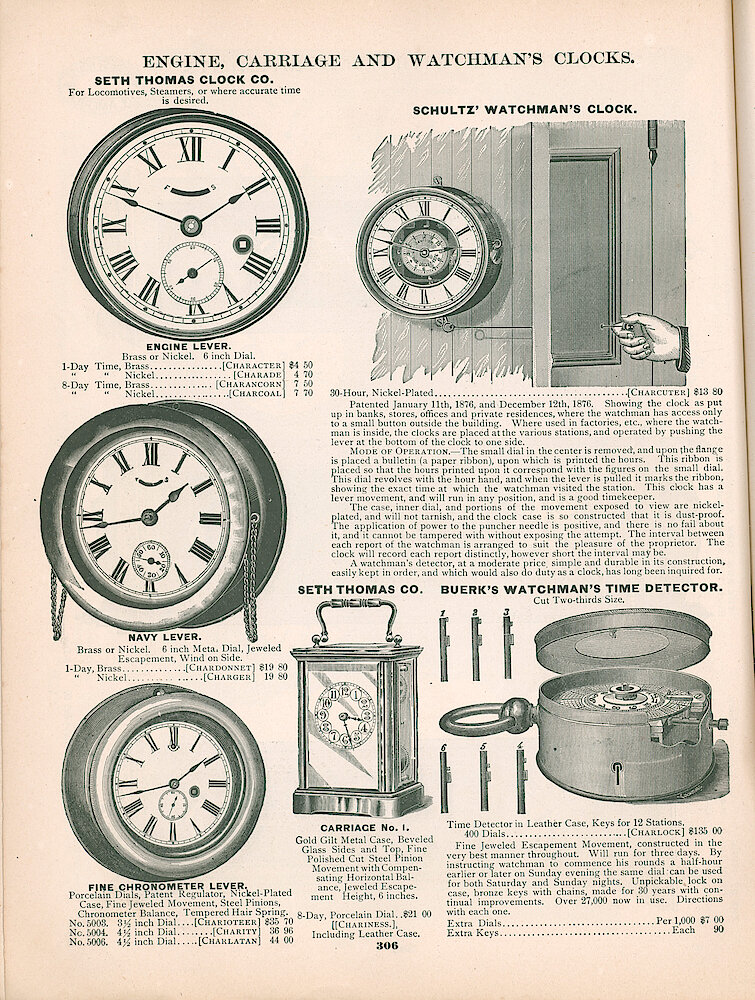 Busiest House in America Illustrated Catalog 1897 > 306. Buerk&039;s Watchman&039;s Time Detector, Schultz&039; Watchman&039;s Clock