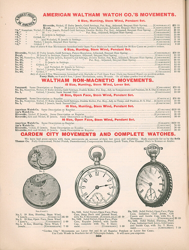 Busiest House in America Illustrated Catalog 1897 > 360. Garden City Watches