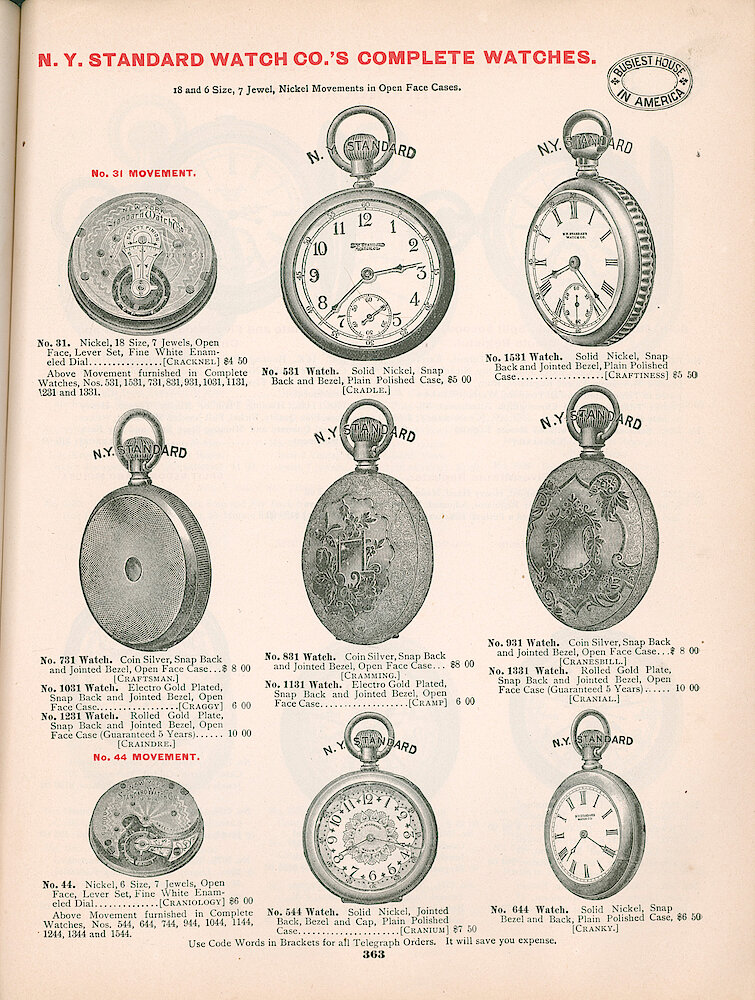 Busiest House in America Illustrated Catalog 1897 > 363. New York Standard Watches