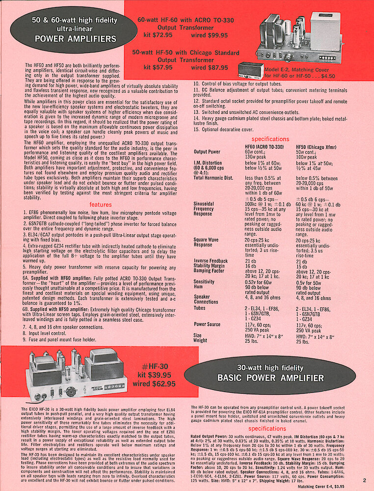 Eico 1958 Catalog, 16 pages > 2. HF-30, HF-50 And HF-60 Power Amplifiers.