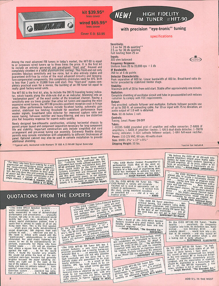 Eico 1958 Catalog, 20 pages > 2. HFT-90 FM Tuner