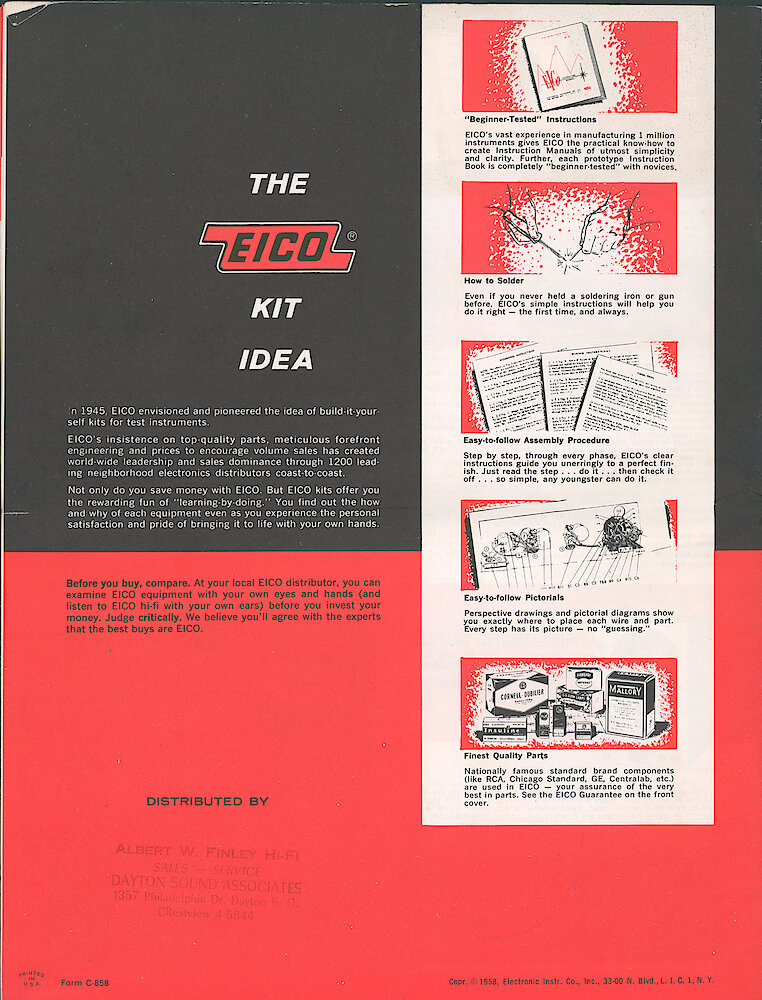 Eico 1958 Catalog, 20 pages > B. In 1945, Eico Envisioned And Pioneered The Idea Of Build-it-yourself Kits For Test Instruments. © 58 Form C-858
