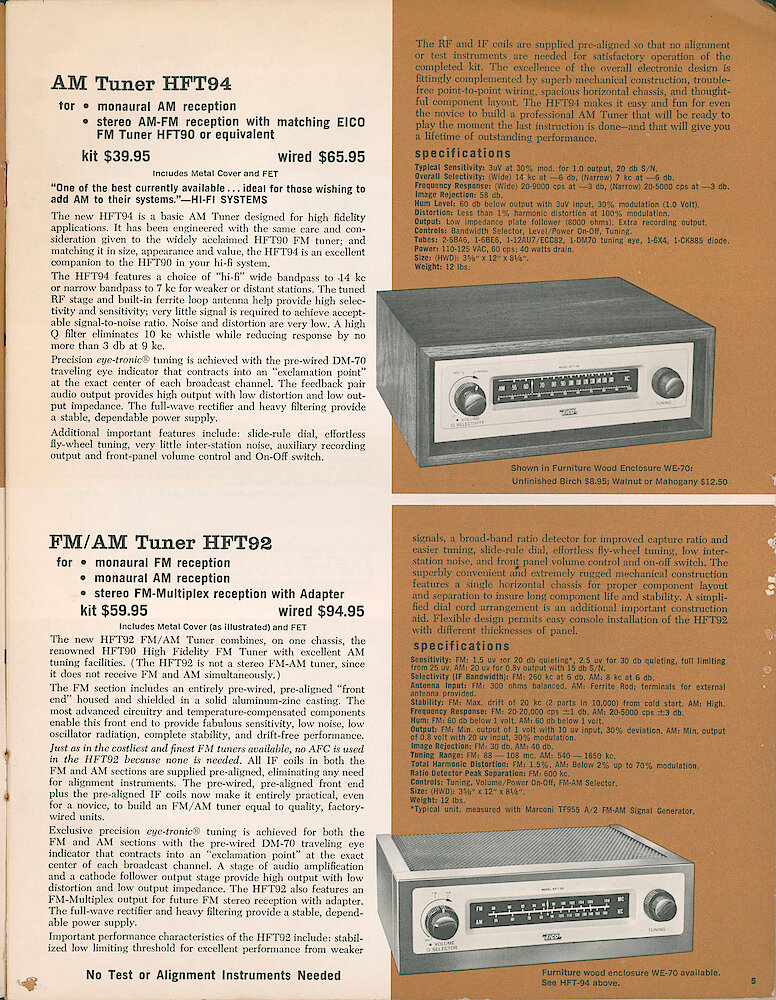 Eico 1961 Catalog, 28 pages > 5. HFT-94 AM Tuner And HFT-92 FM/AM Tuner.